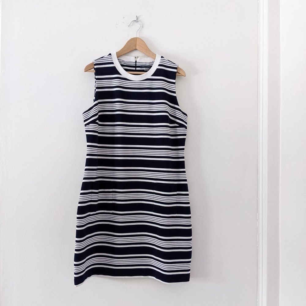 Tommy Hilfiger Navy and White Striped Sleeveless Sheath Dress